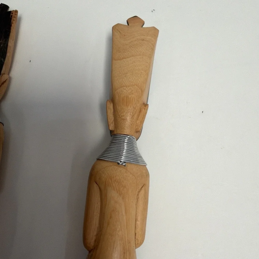 Vintage Wooden Hand-carved Tribal African‎ Spoon, Fork And Knife Art Deco 16